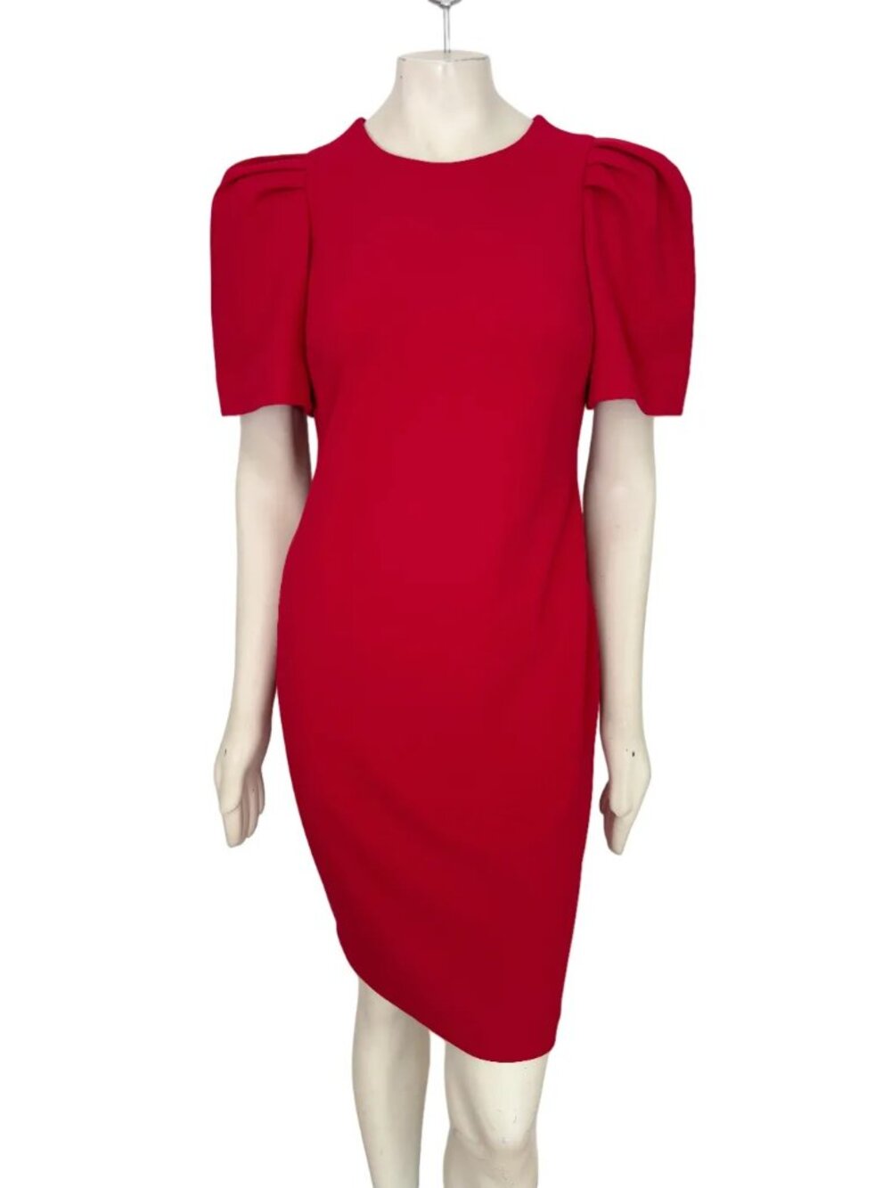 CALVIN KLEIN Puff Sleeve Scuba Crepe Structured Career Cocktail Dress Red SZ 8